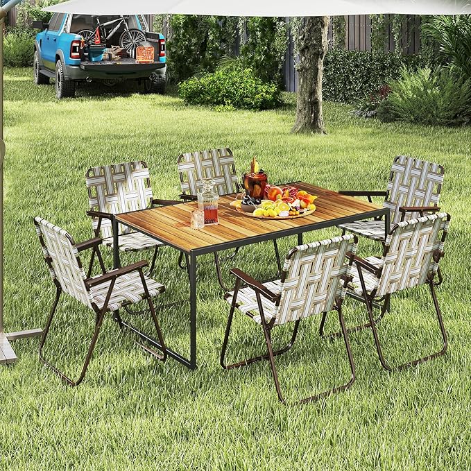 GYMAX Lawn Chair Folding, Webbed Beach Lounge Chairs Set with Highback, Outdoor Portable Lightweight Camping Dinning Chair for Patio, Lawn, Poolside, Sports, Garden, Backyard (4,Coffee)