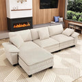 MIXPATIO 123-Inch L Shaped Sectional Sofa with Cloud Cushions, Deep Seat Modular Couch Set w/ 4 Seats & 1 Ottomans, Removable Arms, Plush Corduroy Upholstery for Living Room, Apartment - Beige
