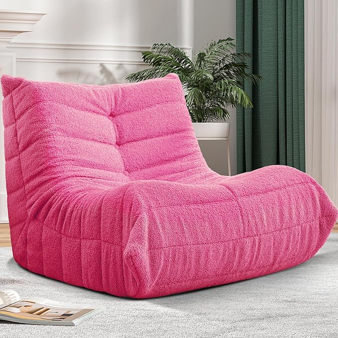 Bean Bag Chair Big Sofa Beanbag Chair for Adults Fireside Chair Bean Bag Lounger with Memory Foam Filled for Home,Apartment or Gaming Venue(DarkPink Teddy)