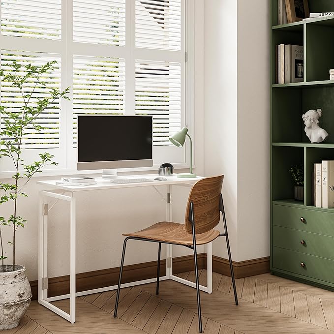 Folding Desk - 31.5" Wood Top Foldable Desk for Small Spaces | No Assembly Required Compact Desk for Home Office, Writing, and Study