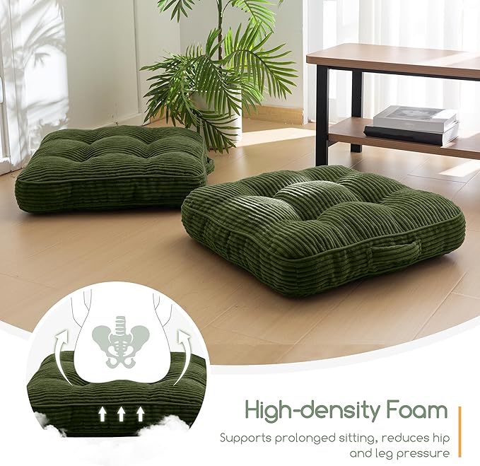 HIGOGOGO Washable Floor Pillow Cushion for Adults, Meditation Cushion Pillow, Large Square Floor Sitting, Removable Tufted Corduroy Cover, for Tatami Living Room or Yoga, 22x22 Inch, Machine Washable