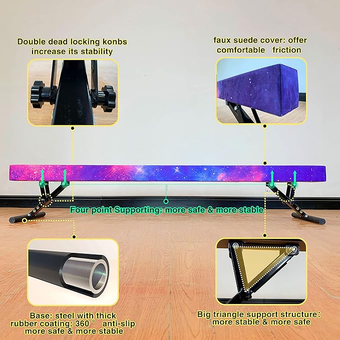 MARFULA Adjustable Balance Beam 8 ft Gymnastic Beam Adjustable Height for Kids and Teenage of All Gymnastic Levels, Gymnastic Training Beam Gymnastic Equipment for Athlete Home and Gym Club Use