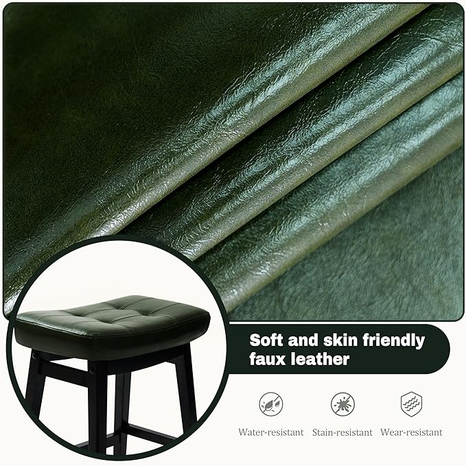 RNKSFX Counter Height Bar Stools Set of 2 for Kitchen Counter Farmhouse Modern Barstools with Faux Leather Upholstered Backless Seat and Solid Wood Legs 24 inch Bar Chairs, Green + Black