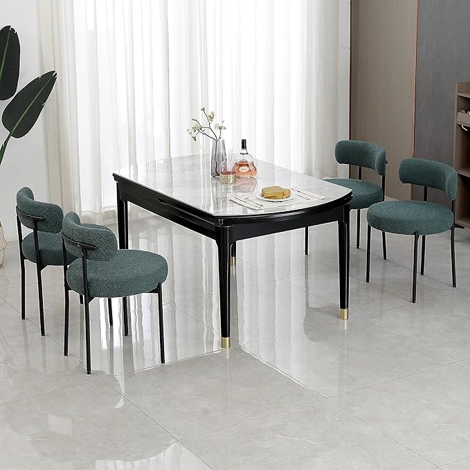DYHOME Dining Chair One Chair for Kitchen Dining RoomUpholstered Boucle Dining Chair with Black Metal Legs,Curved Backrest Modern Dining Room Chair,Green