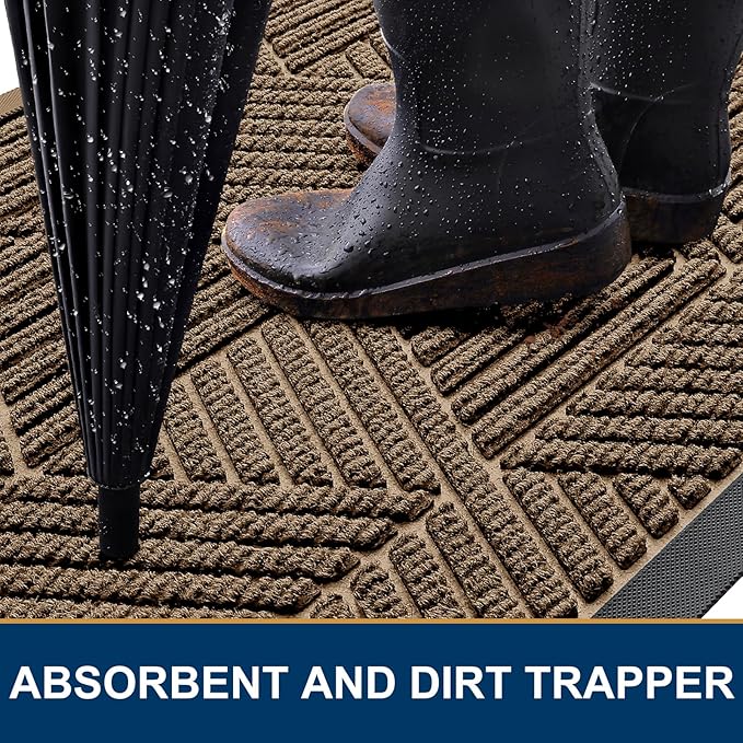 Kitinjoy Front Door Mat Outside Entrance, Sturdy Natural Dirt Trapper, Heavy Duty Rubber Doormat, Low Profile Non-Slip Backing, Easy Clean Floor Mat for Indoor Outdoor Entry, 47X23 Inch, Brown
