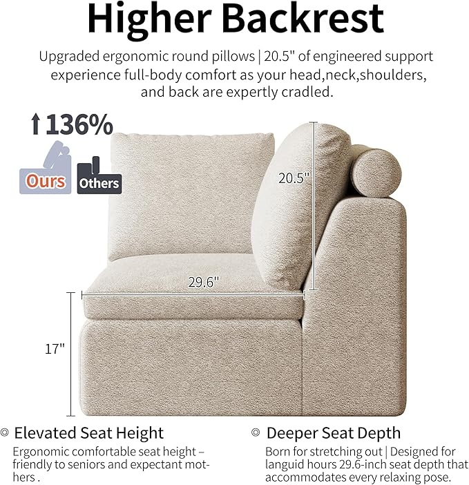 OTSLTSOO Cloud Couch Loveseat, 79" Boneless Deep Seat Sofa with Ottoman, 2-Seater Modular Ergonomic Couch for Living Room, Memory Foam Comfy Sofa No Assembly Required (Beige,1 Ottoman)
