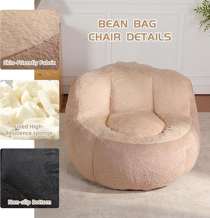 KEIKI Oversized Bean Bag Chairs, Bean Bag Couch for Adults and Kids, Large Reading Chair, Multicolor Faux Fur Floor Sofa for Reading, Playing or Relaxing