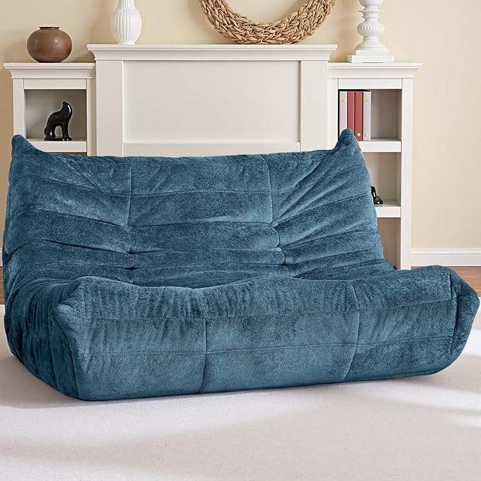 HABUTWAY Bean Bag Chair, Giant Bean Bag Chairs for Adults, Loveseat Fireside Chair, 2 Seater Lazy Bean Bag Sofa Memory Foam Couch for Living Room, Bedroom, Office (Navy Blue)