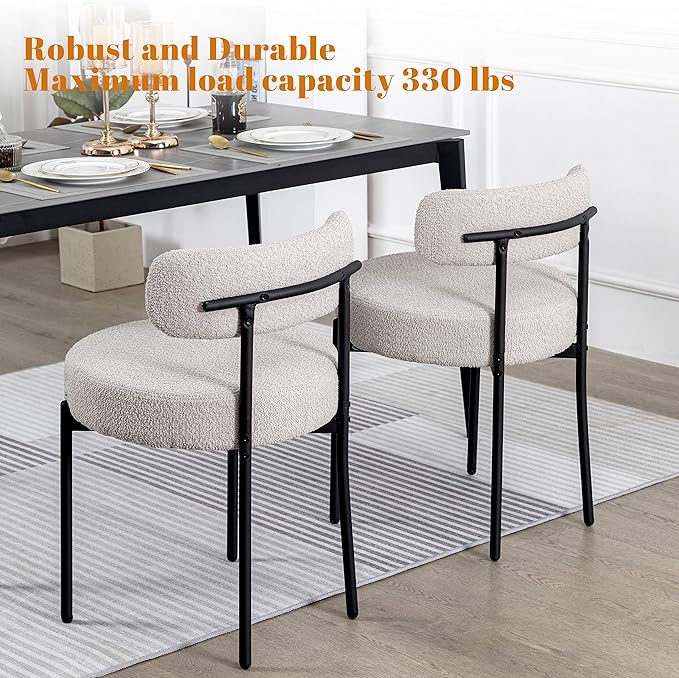 DYHOME Dining Chair One Chair for Kitchen Dining Room,Upholstered Modern Boucle Dining Chair with Black Metal Legs Curved Backrest,Grey