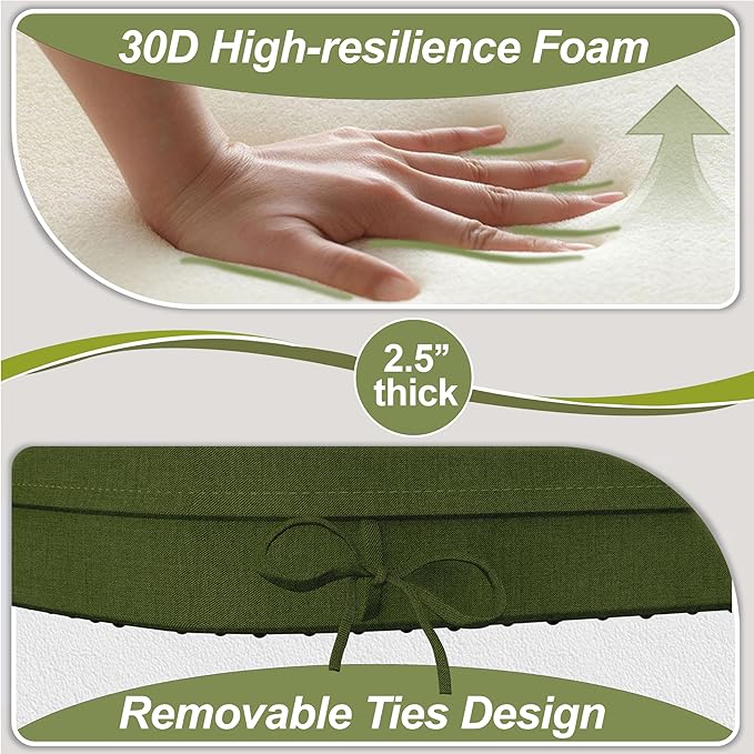 17'' x 16'' x 2.5"Thick Chair Cushions for Dining Chairs, 8 Pack WaterProof Easy Clean Kitchen Chair Pads with Ties and Non-Slip Backing - 30D High Elastic Foam Soft Kitchen Chair Cushions