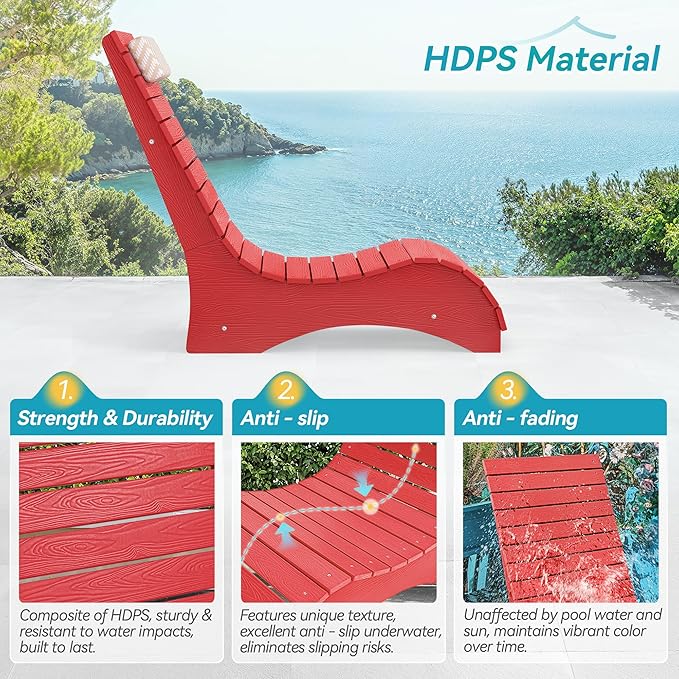 Homenjoy HDPS Pool Lounge Chairs Set of 4, Use in Pools Lounge Chairs up to 10-Inches of Water, Chaise Chairs with Headrest, Lounge Chair Outdoor, Fade-Resistant Pool Lounger for Deck