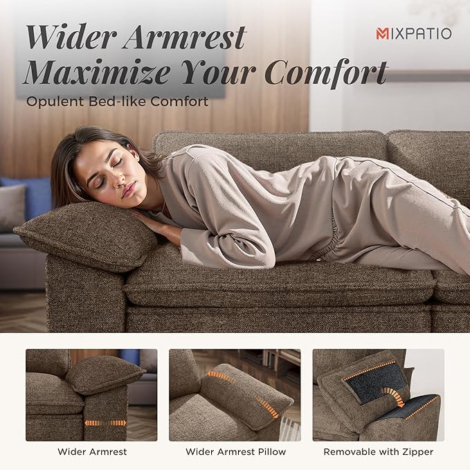 MIXPATIO 157-Inch U Shaped Sectional Sofa with Cloud Cushions, Deep Seat Modular Couch Set w/ 6 Seats & 2 Ottomans, Removable Arms, Plush Chenille Upholstery for Living Room, Apartment - Taupe