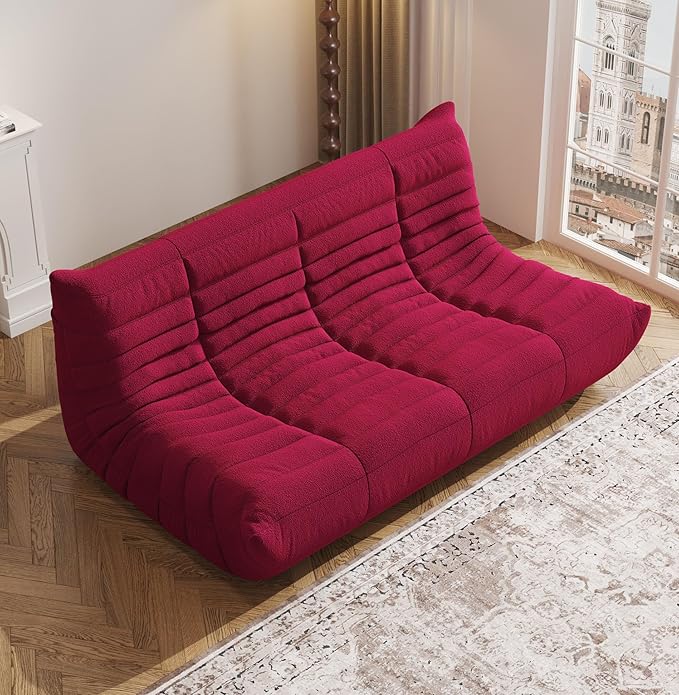 Bean Bag Chair, Fireside Chair, Large Bean Bag Chair for Adults, Bean Bag Chairs for Teens with High-Resilience Foam, Non-Slip Base Floor Lounge Sofa,Living Room (Burgundy, 3-Seater)