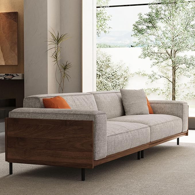 NessCarsti Modern 4-Seater Upholstered Fabric Sofa for Living Room –111.81 inch Comfortable Timecloud Couch with Wood Frame and Metal Legs, Easy Assembly, Ideal for Office, or Living Room, Gray