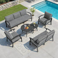 RTDTD Aluminum Outdoor Patio Furniture Set,7 Seats Patio Conversation Sets with 2 Round Coffee Tables,Metal Patio Sectional Furniture Set with 5.1" Thickened Cushions,Grey