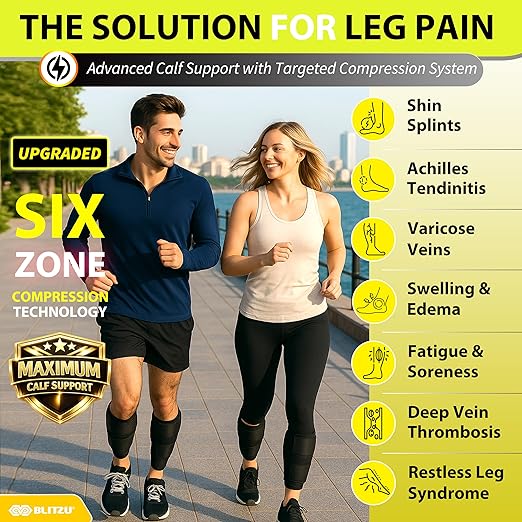 BLITZU Calf Brace for Torn Calf Muscle, Adjustable Neoprene Compression Sleeve for Women, Men, Runners. Support Wrap for Shin Splints, Strain, Tear, Lower Leg Tibia Injury, and Pain Relief. XXL