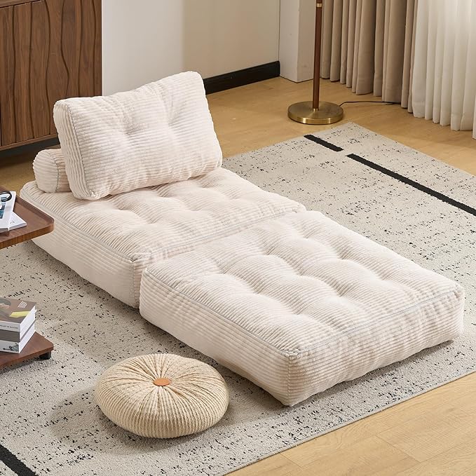 Folding Sofa Bed,Convertible Sleeper Chair for Adults, Folding Sofa Bed Foam Filling Couch with Pillow，Sleeper Chairs Single Size Floor Mattress,White