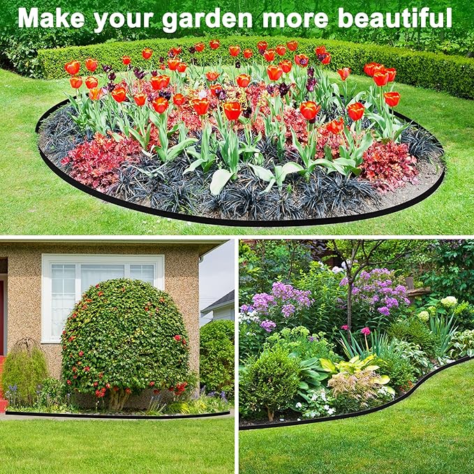 Hemikaki 1.5 Inch Garden Edging Border 100FT, Plastic Edging for Landscaping with 120pcs Spikes