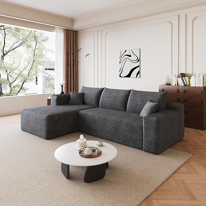 AUGOP 96" Sectional Couches for Living Room Modern Modular Sofa with L-Shape Couchs Upholstered Boneless Couch Deep Seat Sectional Couch with Chaise (Dark Grey, 96" Left Facing Chaise+2Seaters)