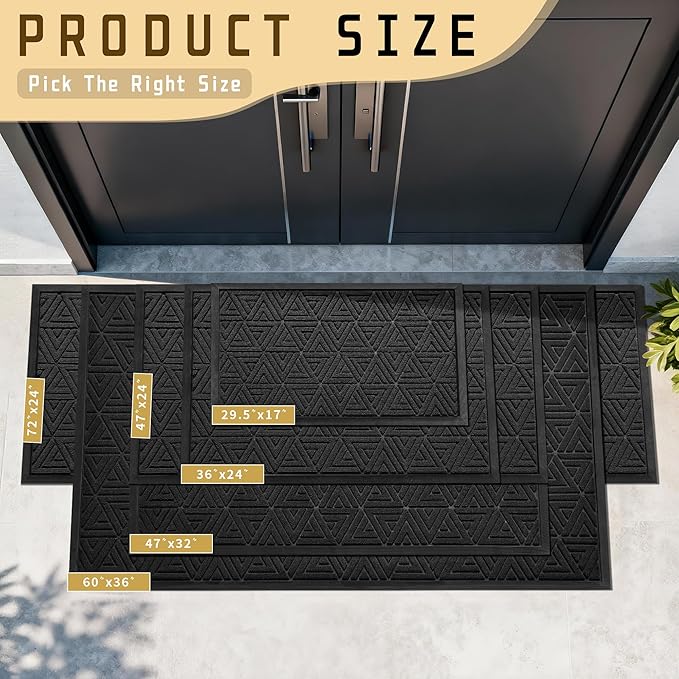 Yimobra Large Door Mat 47x24, All-Weather Waterproof Non-Slip Welcome Matt Outdoor, Heavy Duty Non Slip Doormat for Entryway for Patio and Garage Indoor, Easy Clean, Black