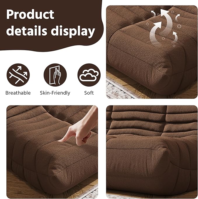 Bean Bag Chair, Fireside Chair, Large Bean Bag Chair for Adults, Bean Bag Chairs for Teens with High-Resilience Foam, Non-Slip Base Floor Lounge Sofa,Living Room (Coffee, Loveseat)