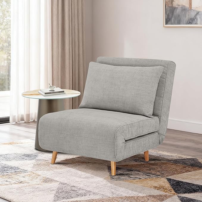 CITTANEO 31" Convertible Sleeper Chair, 3-in-1 Foldable Chair Bed with Pillow, 3-Position Adjustable Backrest, Single Sofa Bed for Apartment, Office, Medium Gray
