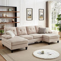 Chireca 111" Sectional Couch for Living Room, Modern Polyester Fibre U Shaped Sofa Couches with Double Chaise, Upholstered 4 Seater Sofa for Living Room, Apartment, Office, Beige