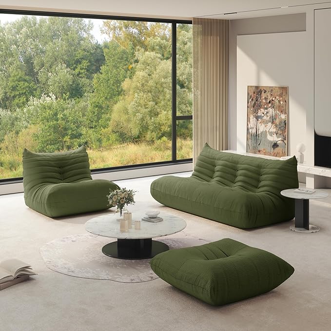 Bean Bag Chair for Adults, Fireside Chair Lazy Floor Sofa, Modern Corduroy Fabric Caterpillar Sofa Couch, Armless Foam Lounger Tatami Recliner Bean Bag Couch for Living Room Bedroom Dorm Office