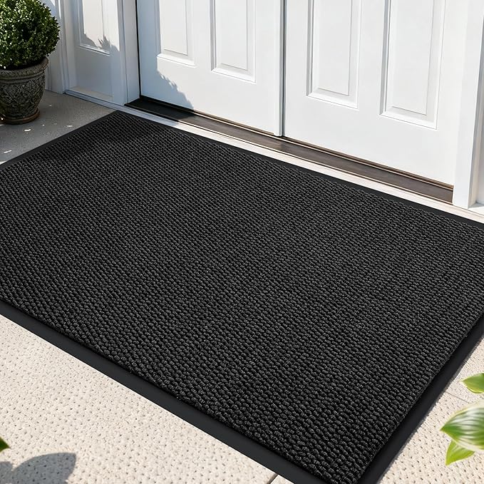Yimobra Doormat Outdoor Indoor Entrance 47 x 32, All-Season All-Weather Front Door Mat, 100% Waterproof Welcome Matt for Floor Garage Outside Entry, Stain and Fade Resistant,Black