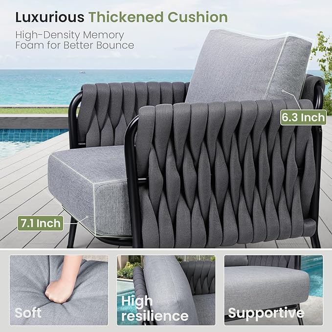 Outdoor Patio Furniture Set 6-Piece, Outdoor 5-Seat Sofa with Coffee Table, Waterproof Thick Cushion Patio Conversation Set, All Weather Outdoor Couch Set for Deck, Lawn, Balcony, Porch