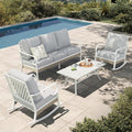 HERA'S HOUSE 4-Piece Patio Furniture Set with Metal & Rattan Design, Includes 2 Rocking Chairs, 3-Seat Sofa & Marble Coffee Table, All-Weather Outdoor Conversation Set for Garden Backyard, Grey