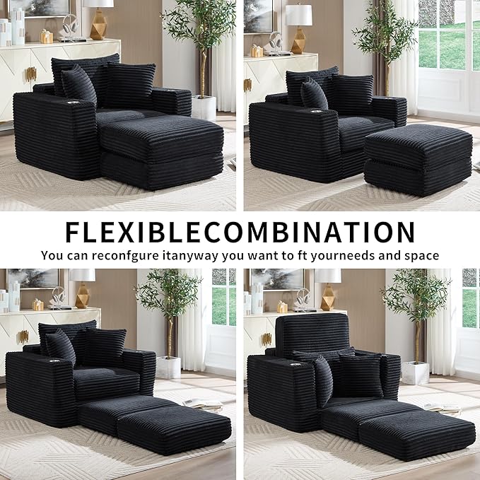 Boneless Chaise Lounge Chair Indoor, All-Foam Convertible Lounge Chair with No Frame, Wide Reclining Floor Lounger for Reading, Napping & Relaxation, No Assembly Needed (Black)