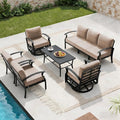 RTDTD Aluminum Outdoor Patio Furniture Set,7 Seats Patio Conversation Sets with Rectangular Coffee Table,Metal Patio Sectional Furniture Set with 2 Swivel Rocking Chairs,Sand