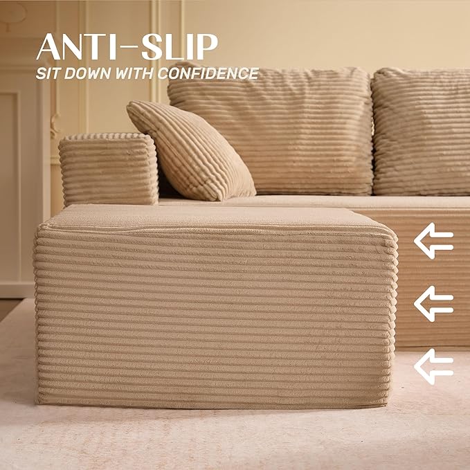 Afuson 107" Boneless Couch with Deep Seat, Modular Sectional Sofa, Cloud Sectional Couch for Living Room, No Assembly Required, Corduroy, U-Shape 3 Seater Left, Camel