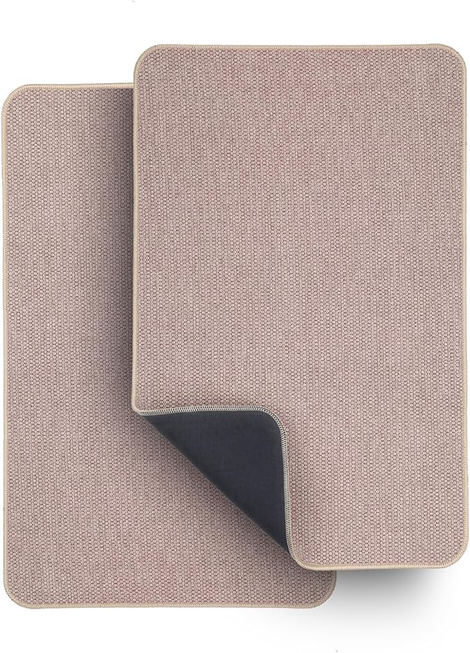 Bath Mat,Ultra Thin Bathroom Rugs,Rubber Bath Mats for Bathroom,No Slip Bath Rugs,Quick Dry,Machine Washable,Low Pile,Absorbent,Shower Outside,Sink,Home Decor Accessories.Beige,1'5"x2'3"(2 Pack)