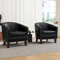 DREAMSIDEA Accent Barrel Chair, Upholstered Faux Leather Club Chair with Nailed Trim, Comfy Reading Armchair for Living Room Bedroom Reception Room Office (Black, Set of 2)