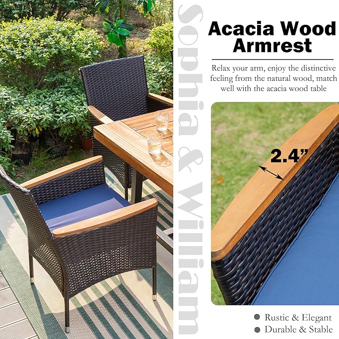 Sophia & William Rattan Patio Chairs Set of 6, 6 Pcs Wicker Outdoor Dining Chairs with Seat Cushions & Wood Armrest