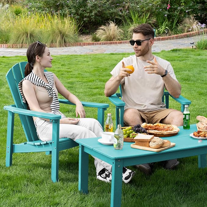 nevilywood Compact Stackable Adirondack Chairs Set of 4, 26.3" Wide HDPE Outdoor Patio Chairs - Durable, Space-Saving Design for Porch, Lawn or Garden, Aruba