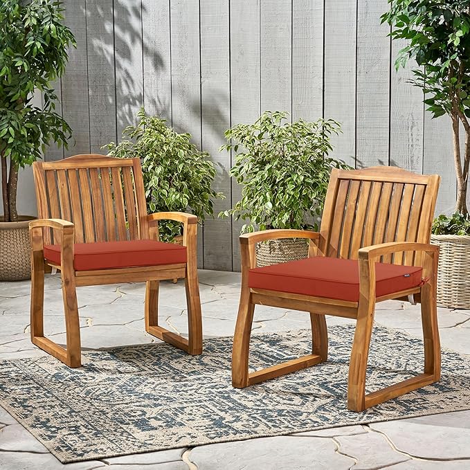 Outdoor Chair Cushions 24 x 24 Inch Waterproof Patio Chair Cushions with Tie 5 Year Color Fastness Thick Outdoor Seat Cushion for Garden Lawn Patio Furniture Rust Set of 2