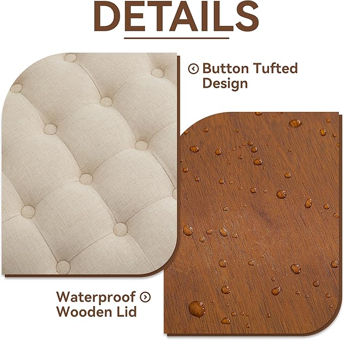 WUTUTUEE 30Inch Round Storage Ottoman with Tray, Modern Tufted Fabric Circle Coffee Table with Storage, Upholstered Ottoman with Removable Top for Living Room, Bedroom, Khaki