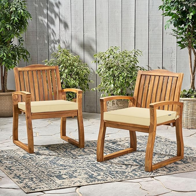 Outdoor Chair Cushions 22 x 22 Inch Waterproof Patio Chair Cushions with Tie 5 Year Color Fastness Thick Outdoor Seat Cushion for Garden Lawn Patio Furniture Beige Set of 2