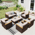 Sophia & William Patio Furniture Set with Swivel Chairs, 8 Piece Outdoor Sectional Furniture Wicker Modular Sofa Couch, Conversation Set for Deck Backyard Lawn, Beige