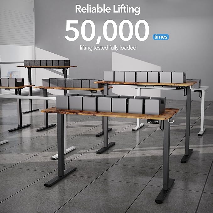 LongKe Electric Standing Desk Adjustable Height, 55x24 Inches Sit Stand up Desktop for Home Office, Ergonomic Rising Computer Table with Memory Preset,Rustic Brown