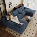 136" Cloud Sectional Couch U-Shaped Chaise with Ottoman, Corduroy Boneless Couch for Living Room Bedroom, Deep-Seat Upholstered Modular Cloud Sofa, No Assembly Required (Blue, Right Facing Chaise)