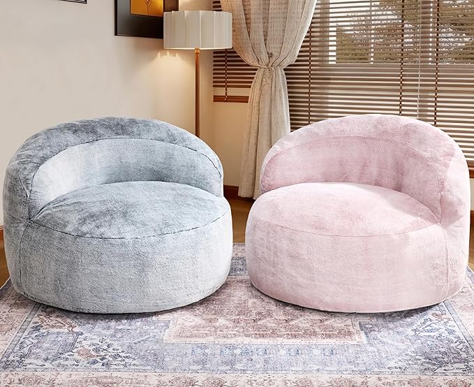 Hobestluk Bean Bag Chair Giant Bean Bag Chairs for Adults Big Bean Bag Chair with Memory Foam Filler Adults Large Beanbag with Faux Fur Cover for Bedroom (Plush Pink,Oversize)