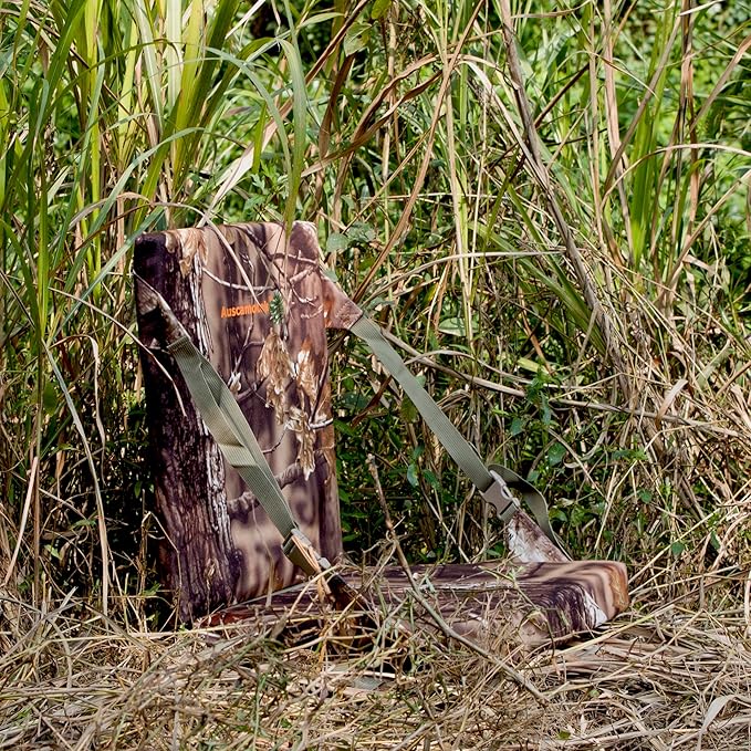 AUSCAMOTEK Camouflage Hunting and Stadium Seat Cushion with Backrest - 5cm Thick, Water-Resistant, Silent Material for Turkey Hunting Fishing Camping and Outdoor Activities