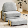 Folding Sofa Bed with Ottoman, 2-in-1 Fold Out Single Sleeper Chair with Wooden Frame, Headrest & Lumbar Pillow, Chenille Boneless Memory-Foam Filled Floor Couch Seating for Living Room Reading, Grey