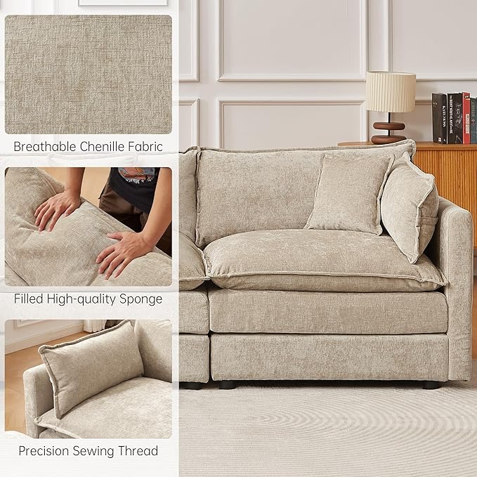 saows Modular Sectional Sofa, 112.2 Inch L Shaped Couch Set with Armrests, 3-Seater Comfy Cloud Couches for Living Room Apartment, Coffee