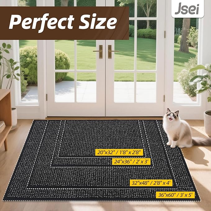 JSEI Dirt Trapper Door Mat 24"x36" Non-Slip Washable Entrance Mat, Dog Doormats, Absorbent & Fade-Resistant Floor Mats, Low Profile Welcome Mats for Entryway, Front Door, and Inside Entrance, Black