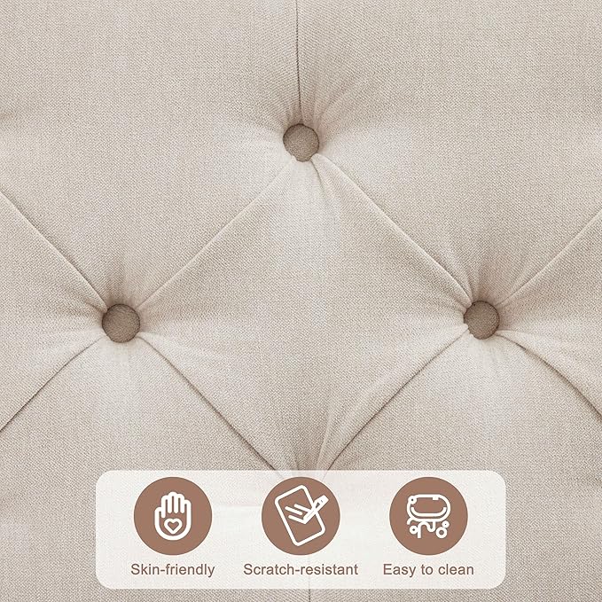 35 Inch Extra Large Storage Ottoman Coffee Table, No Assembly Required, Oversized Square Ottoman with Storage, Tufted Upholstered Ottomans Coffee Table for Living Room (Fabric, Beige)
